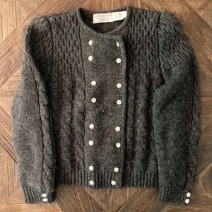 Vtg Robert Scott Dove Grey 100% Wool Double Breasted Cardigan Sweater